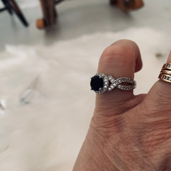 Two Silver Tone Fashion Rings with Blue and Clear Stone - Rectangle and Round - Picture 13 of 16